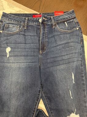 GUESS High-Rise Distressed Blue Denim Jeans